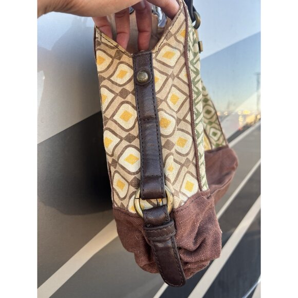FOSSIL vintage patchwork shoulder bag leather braided handles boho hippie w/key - Picture 7 of 15
